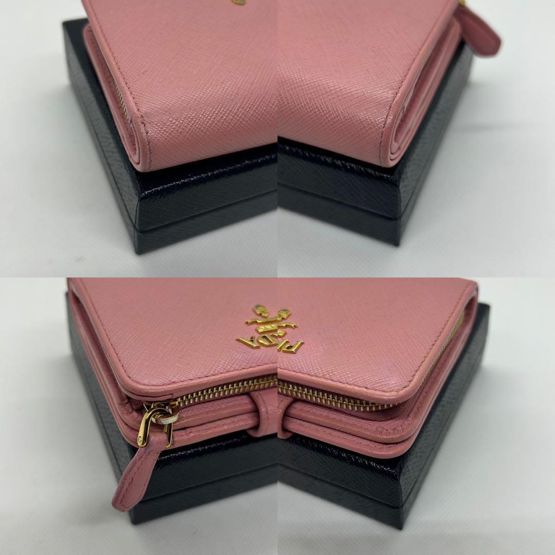 美品】PRADA プラダ コンパクト財布 二つ折り財布 ラウンド 美品】PRADA プラダ コンパクト財布 二つ折り財布 ラウンド