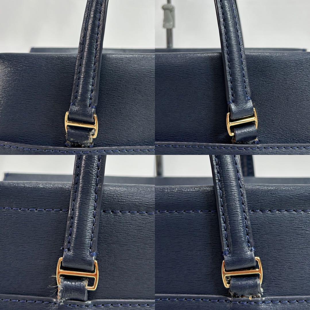 【訳あり極美品】TORY BURCH トリーバーチ ロビンソン トートバッグ ビジネスバッグ レザー 肩掛け ネイビー 紺 A4可 大容量 レディース