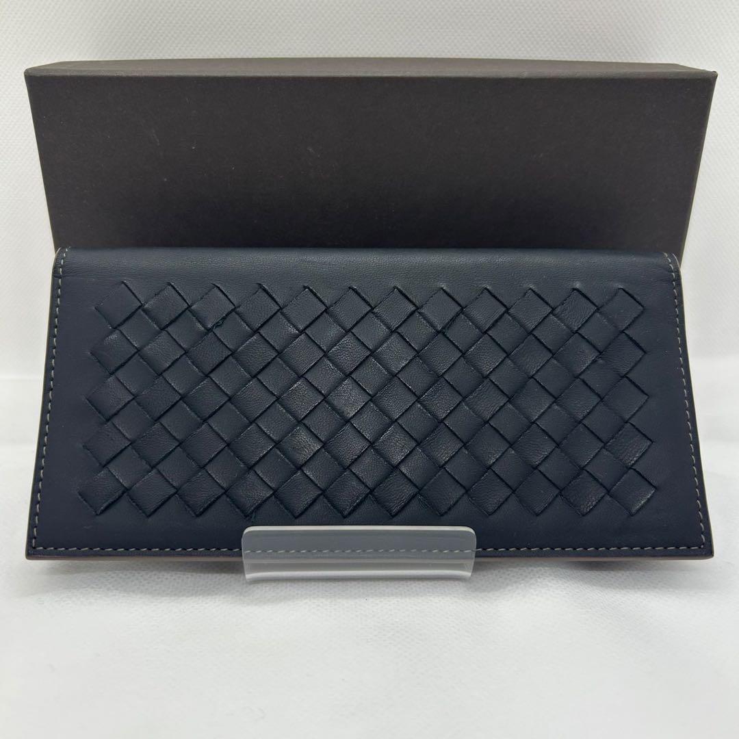 【極美品】BOTTEGA VENETA ボッテガヴェネタ イントレチャート 二つ折り財(cái)布 長(zhǎng)財(cái)布 レザー ブラック 黒 メンズ レディース
