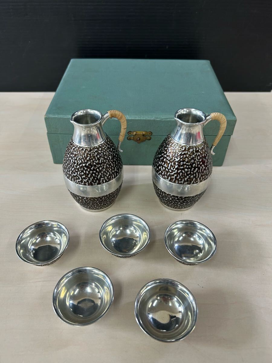 錫製 錫半 ちろり 酒器 お猪口 徳利 酒器セット 箱付き(錫製 錫製 錫半 ちろり 酒器 お猪口 徳利 酒器セット 箱付き(錫製