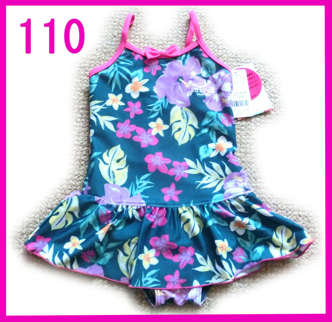 2 新品 100010 RUSTY 110cm ラスティ ワンピース 水着 ブルー系？ 967801 女児 スイムウエア UVカット プール _画像1