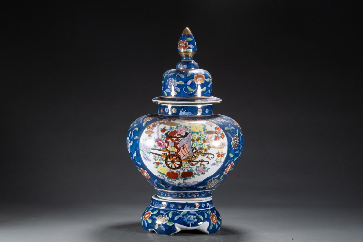 善古堂】某有名収集家買取品 古伊万里 色絵金彩御所車花唐草細密