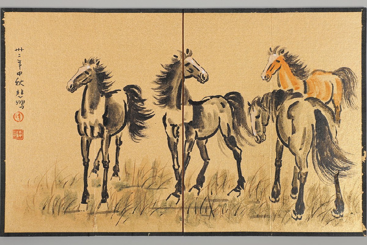 善古堂】某有名ギャラリー買入「徐悲鴻寫」中国近代画家 紙本 善古堂】某有名ギャラリー買入「徐悲鴻寫」中国近代画家 紙本