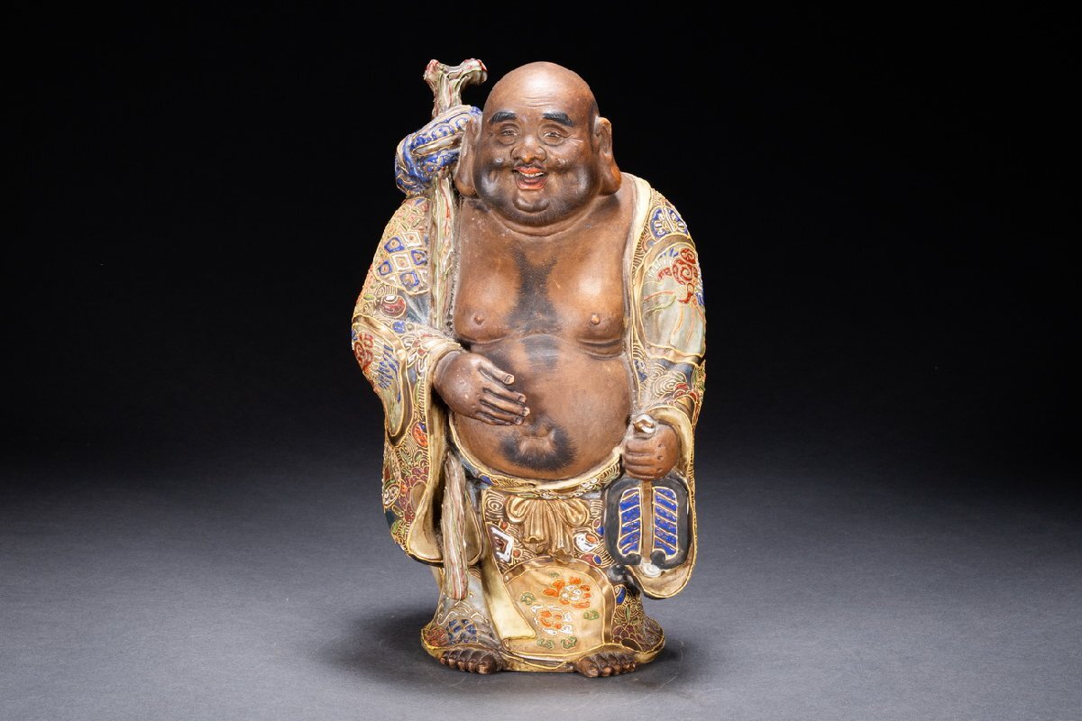 善古堂】某収集家放出品 明治時代 古九谷 色絵金彩布袋造像31CM 善古堂】某収集家放出品 明治時代 古九谷 色絵金彩布袋造像31CM