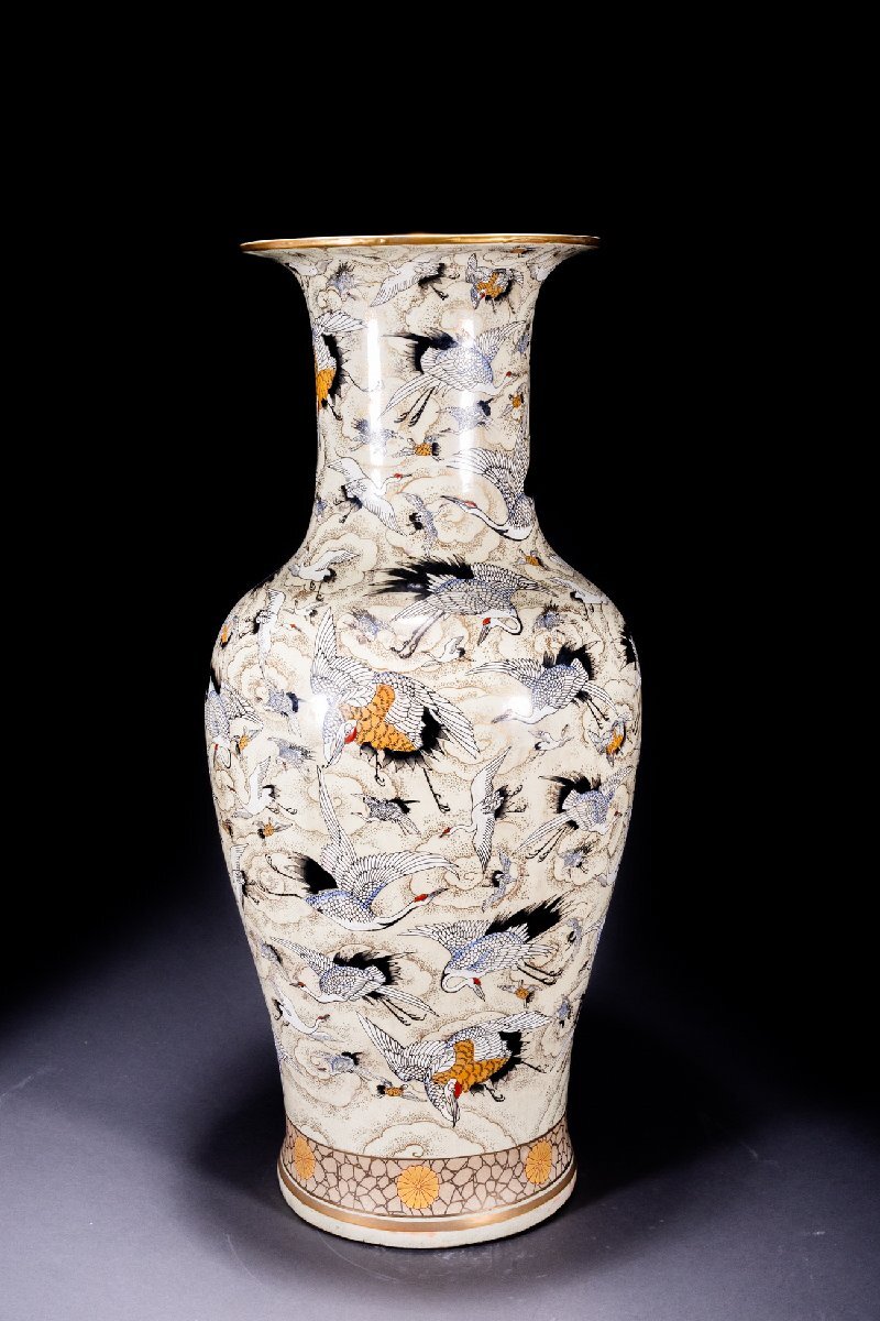 善古堂】某有名オークション買入 時代物 薩摩焼 色絵金彩 群鶴紋 善古堂】某有名オークション買入 時代物 薩摩焼 色絵金彩 群鶴紋