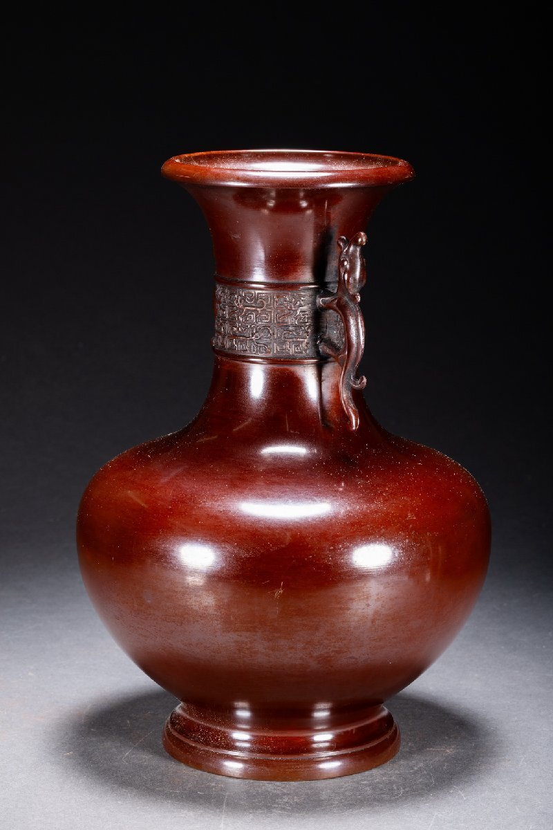 善古堂】某収集家放出品 時代物 高岡銅器「寛通」在銘 銅鋳龍耳 善古堂】某収集家放出品 時代物 高岡銅器「寛通」在銘 銅鋳龍耳