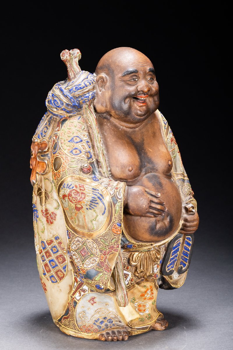 善古堂】某収集家放出品 明治時代 古九谷 色絵金彩布袋造像31CM 善古堂】某収集家放出品 明治時代 古九谷 色絵金彩布袋造像31CM