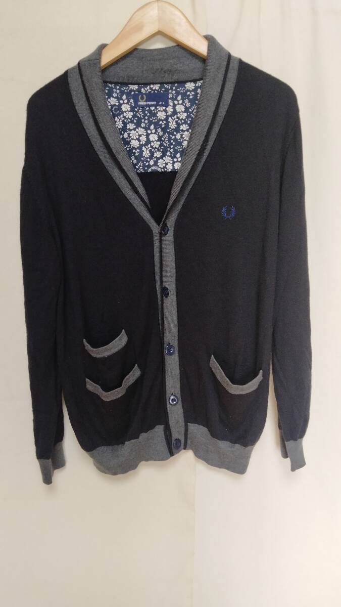 FREDPERRYフレッドペリーウールカーディガン黒灰色正規品サイズL FREDPERRYフレッドペリーウールカーディガン黒灰色正規品サイズL