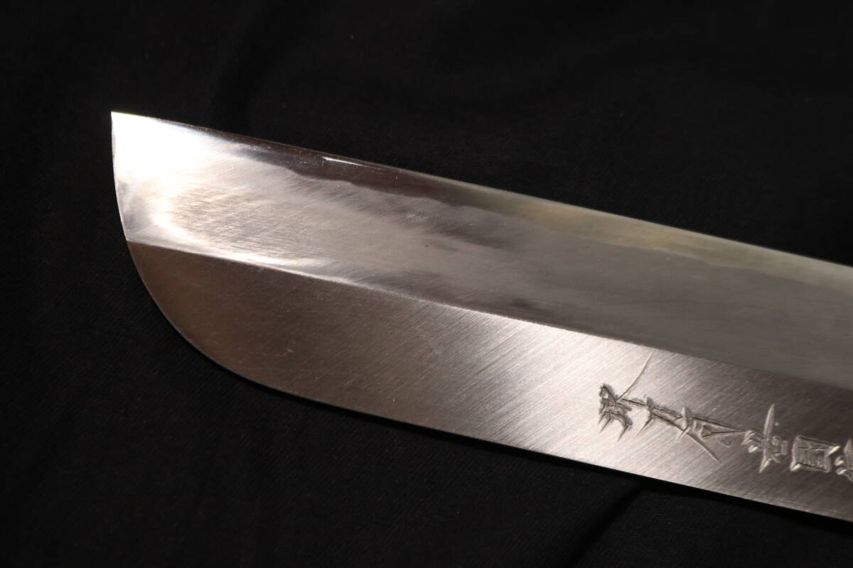 刃長(zhǎng)168mm 堺刀司 巖國(guó)作花押 片刃 鎌型菜切包丁 木鞘付