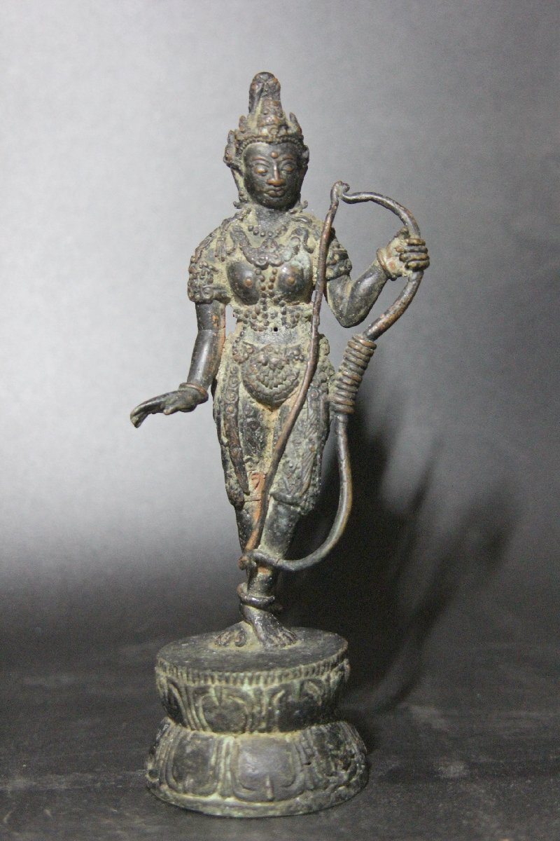 聴雲> 女神 仏像 弓 菩薩 明王 天部 人物 置物 古銅 青銅製 唐 聴雲> 女神 仏像 弓 菩薩 明王 天部 人物 置物 古銅 青銅製 唐