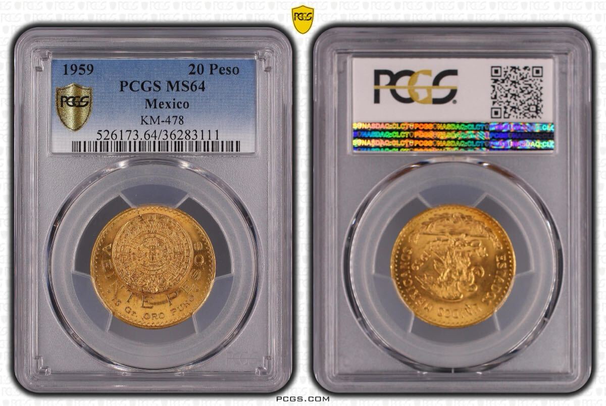 メキシコ 20ペソ金貨 1959年 PCGS MS64 未使用 16.666g Gold メキシコ 20ペソ金貨 1959年 PCGS MS64 未使用 16.666g Gold