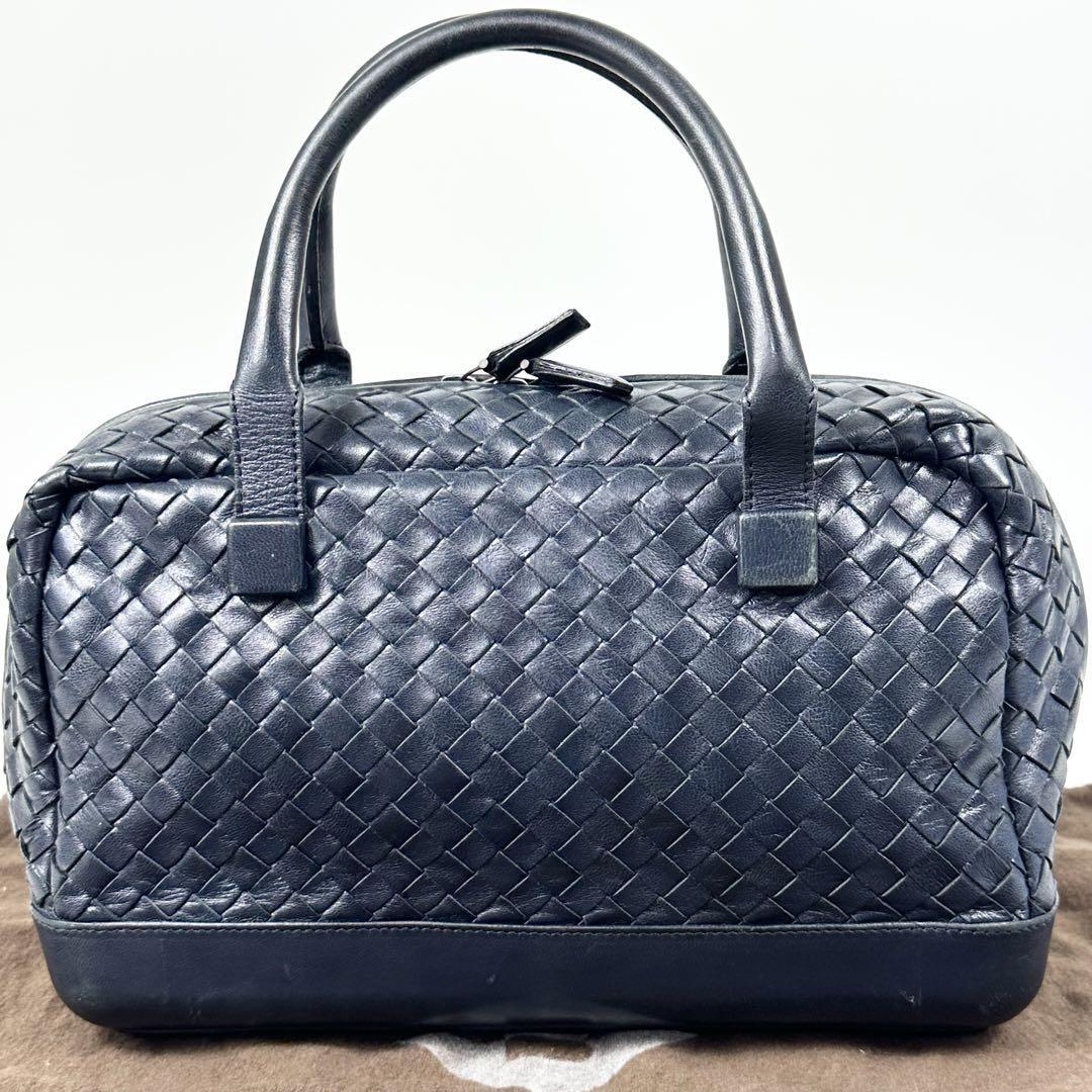 BOTTEGA VENETA レザー イントレチャート ミニボストンバッグ 青 BOTTEGA VENETA レザー イントレチャート ミニボストンバッグ 青