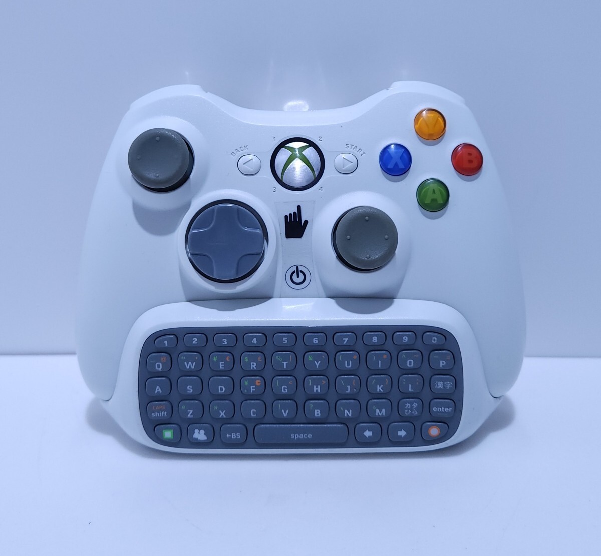  Microsoft XBOX 360 беспроводной белый управление + chat накладка Microsoft Xbox 360 редкий товар прекрасный товар / рабочий товар рабочее состояние подтверждено (E-2)