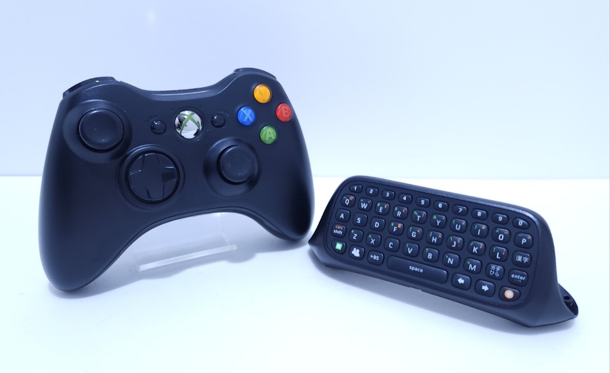  Microsoft XBOX 360 беспроводной чёрный управление + chat накладка Microsoft Xbox 360 редкий товар прекрасный товар / рабочий товар рабочее состояние подтверждено (E-3)