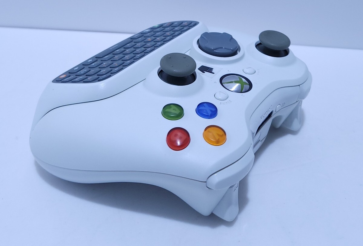  Microsoft XBOX 360 беспроводной белый управление + chat накладка Microsoft Xbox 360 редкий товар прекрасный товар / рабочий товар рабочее состояние подтверждено (E-2)