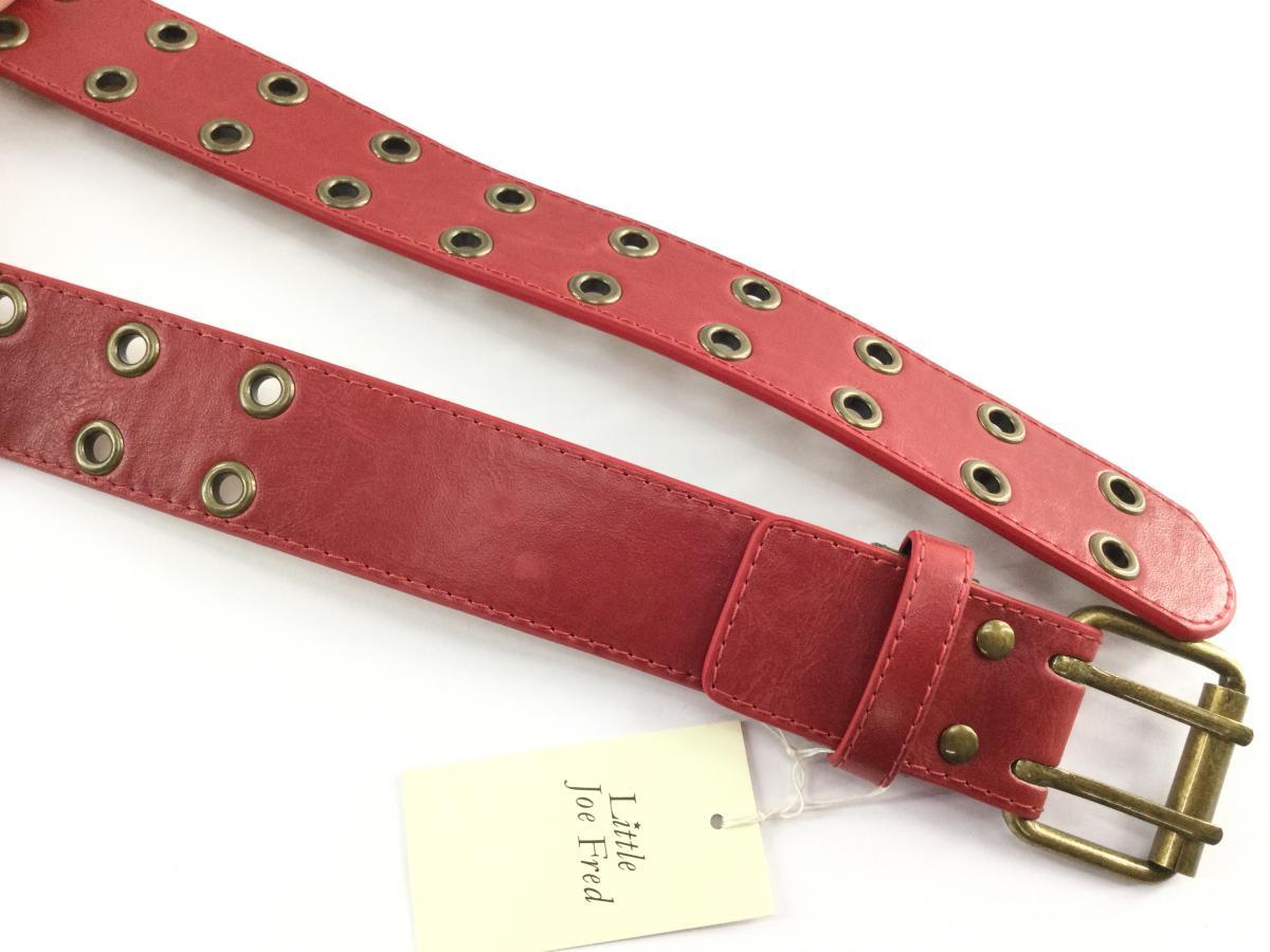 ハトメダブルピンバックルベルト ロング ウエスト約125cmまで対応 レッド
