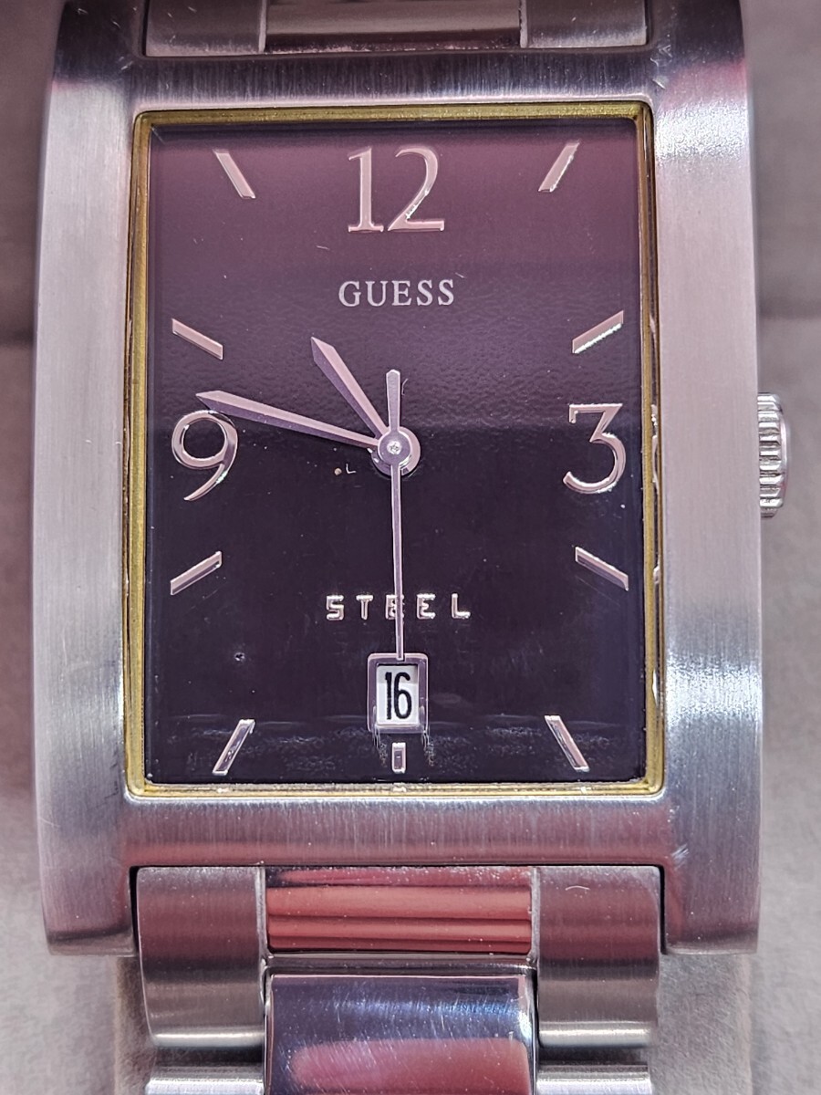 稼働品 極美品 guess ゲス 取説 コマあり 黒文字盤 デイト 稼働品 極美品 guess ゲス 取説 コマあり 黒文字盤 デイト