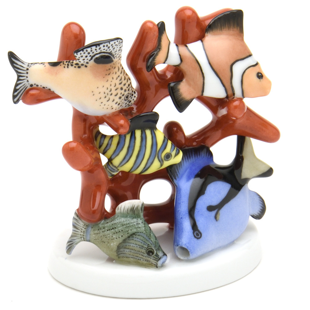 ヘレンド 魚置物 珊瑚礁の魚達 ハンドメイド 手描き 磁器製 ヘレンド 魚置物 珊瑚礁の魚達 ハンドメイド 手描き 磁器製