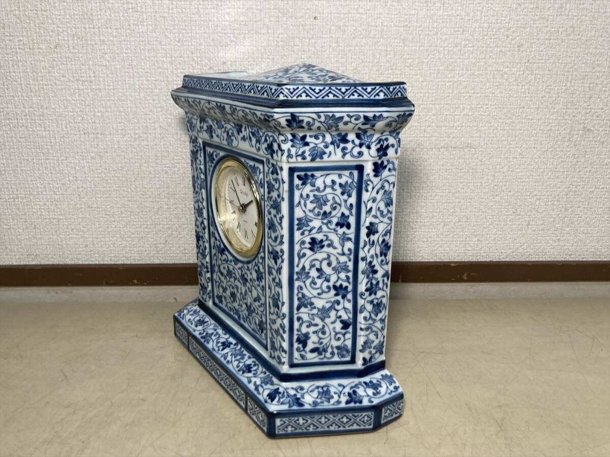京都10☆ RYUHO 龍峰窯 陶器製 置時計 現状品 古伊万里 唐草紋様