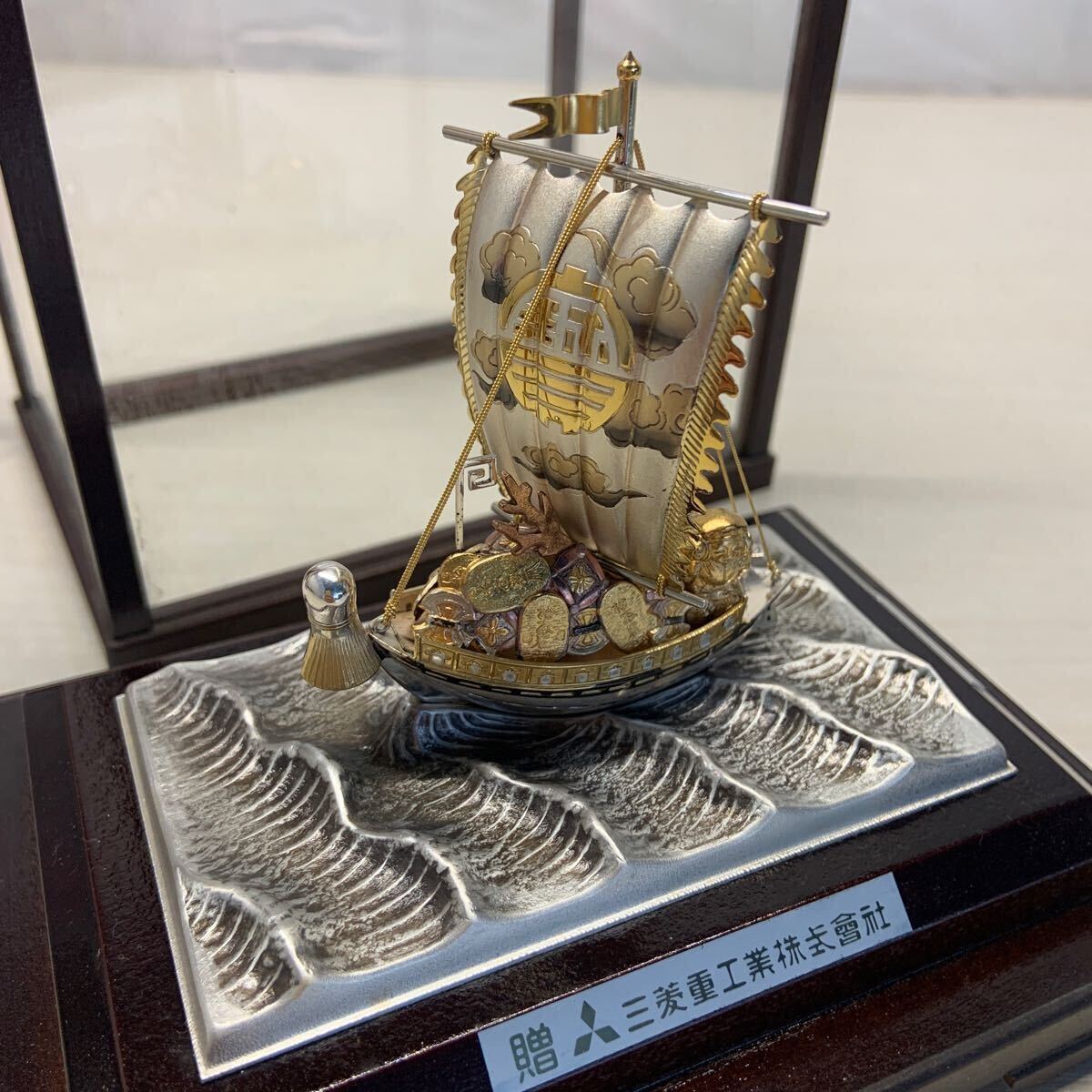 三菱 武比古作 宝船 帆船 銀製 SILVER985 シルバー 置物 ガラス 三菱 武比古作 宝船 帆船 銀製 SILVER985 シルバー 置物 ガラス