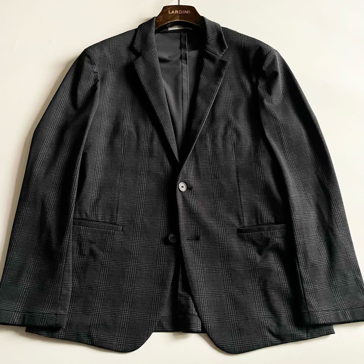 Calvin Klein PLATINUM カルバンクライン│チャコールグレー グレンチェック│パワーネット ストレッチ アンコン テーラードジャケット 38