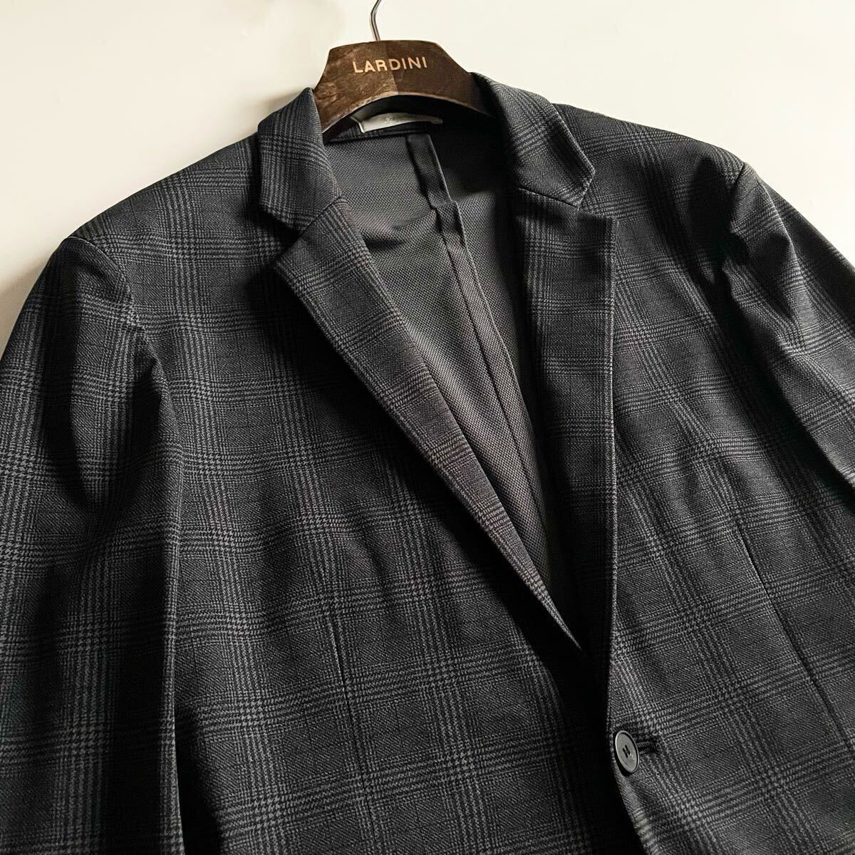Calvin Klein PLATINUM カルバンクライン│チャコールグレー グレンチェック│パワーネット ストレッチ アンコン テーラードジャケット 38