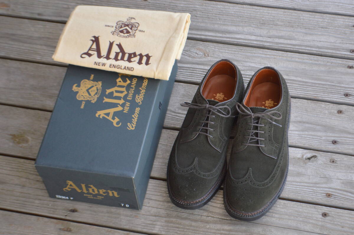 美品 ALDEN ロングウイングチップ 7D ダークグリーン カーキ 美品 ALDEN ロングウイングチップ 7D ダークグリーン カーキ