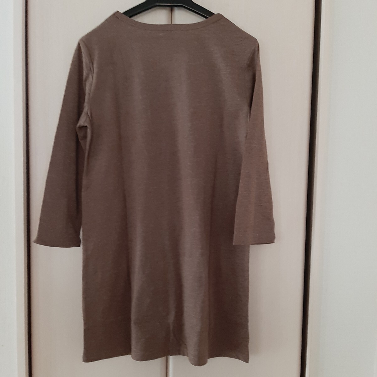 新品【Mサイズ】七分袖 Tシャツ トップス チュニック ロンT NB-2420 ロゴ　茶系　レディース ルームウェア　送料無料