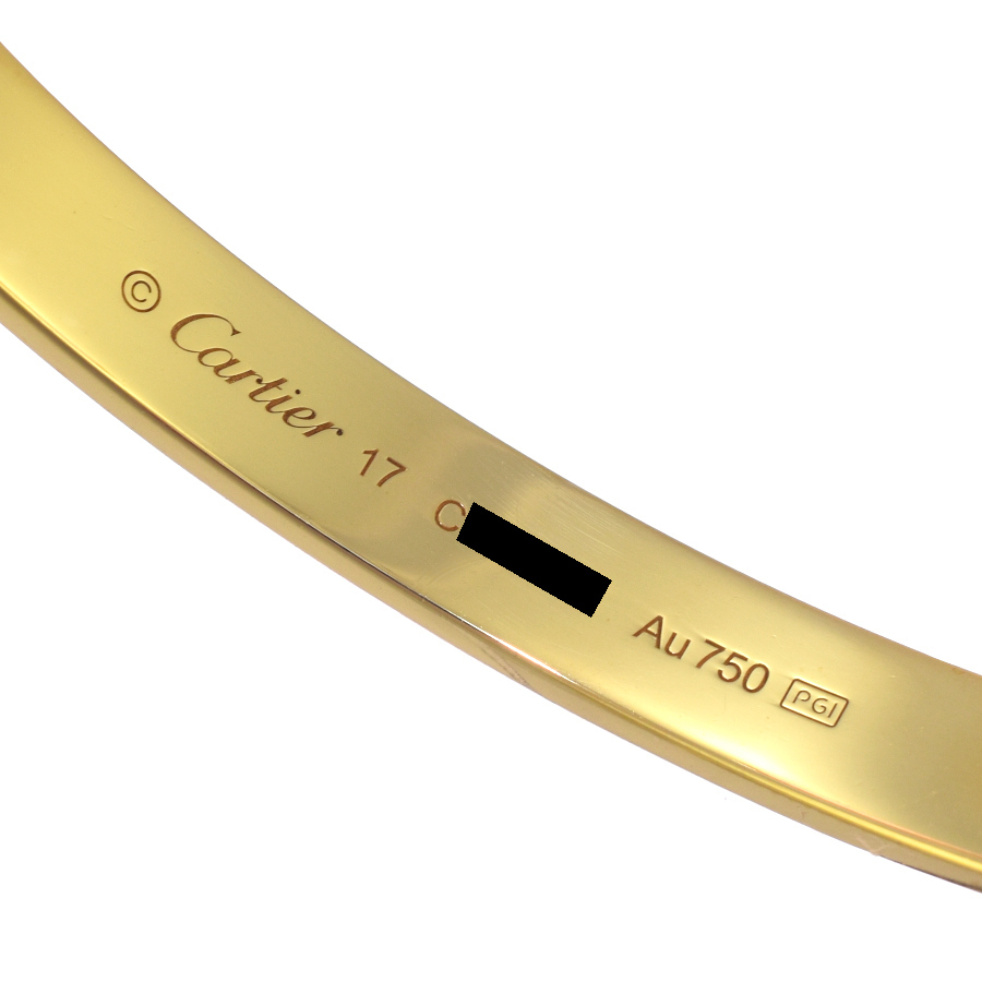 新品同様 LOVE ラブ ブレスレット オープン クラシックモデル K18イエローゴールド #17 ジュエリー Cartier