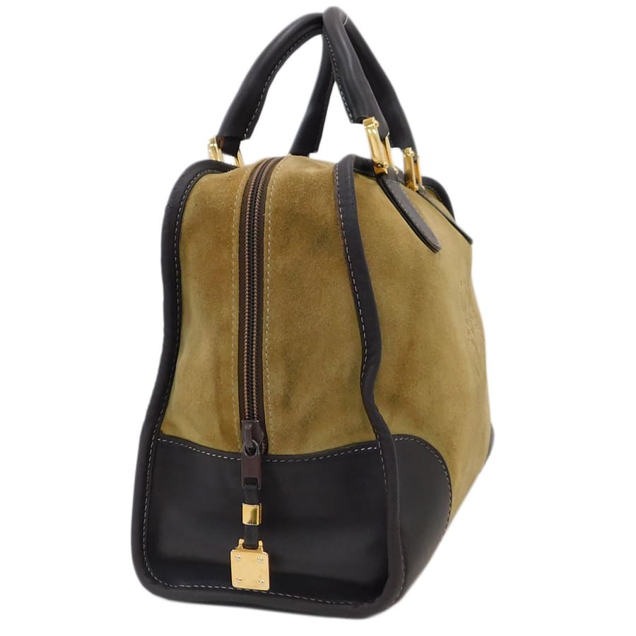 ロエベ ハンドバッグ カーキ×ブラウン系 スエード アナグラム アマソナ28 お出掛け LOEWE