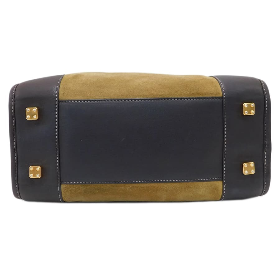 ロエベ ハンドバッグ カーキ×ブラウン系 スエード アナグラム アマソナ28 お出掛け LOEWE