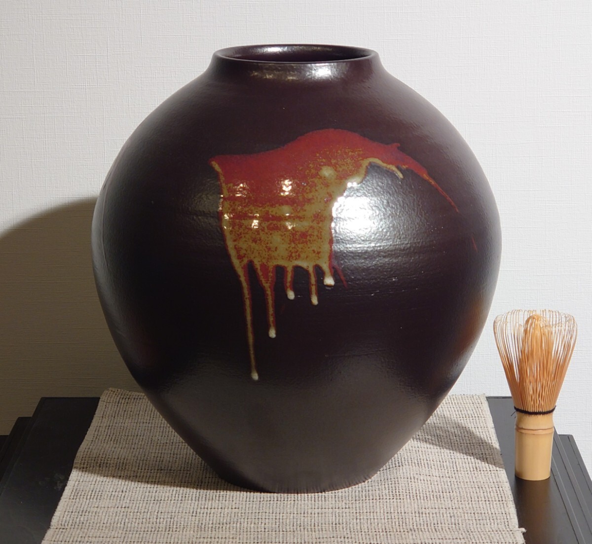 ちがいわ窯 福島善三 作 小石原焼 壷 打掛 花瓶 高さ約28.5cm 共 ちがいわ窯 福島善三 作 小石原焼 壷 打掛 花瓶 高さ約28.5cm 共