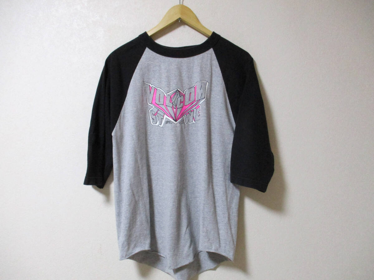 VOLCOM 　ボルコム ラグランＴシャツ 　七分袖　グレー×黒 　サイズM　　90s　　?。ǎ矱　ケ