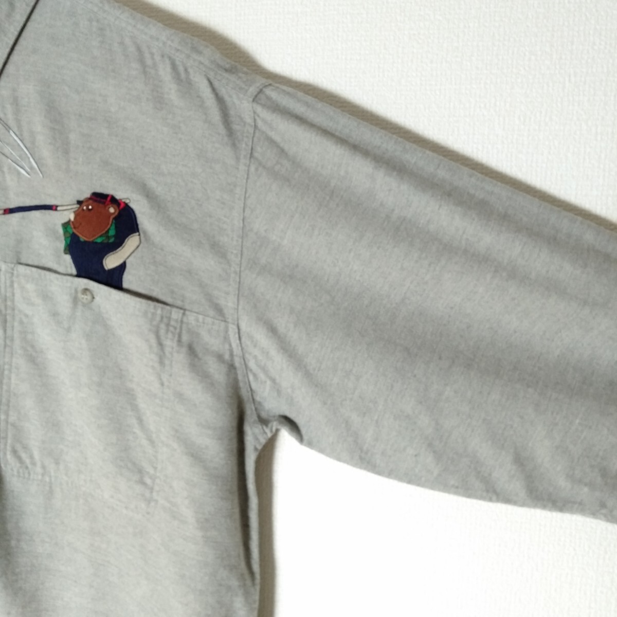 Castelbajac sport 長袖シャツ L 刺繍デザイン ダブルポケット B29 古着 メンズ カステルバジャックスポーツ レーヨン ゴルフ クマ_画像5