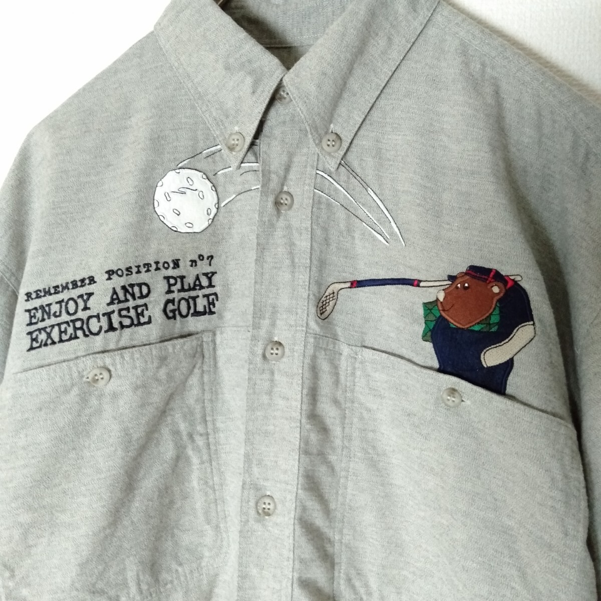 Castelbajac sport 長袖シャツ L 刺繍デザイン ダブルポケット B29 古着 メンズ カステルバジャックスポーツ レーヨン ゴルフ クマ_画像7