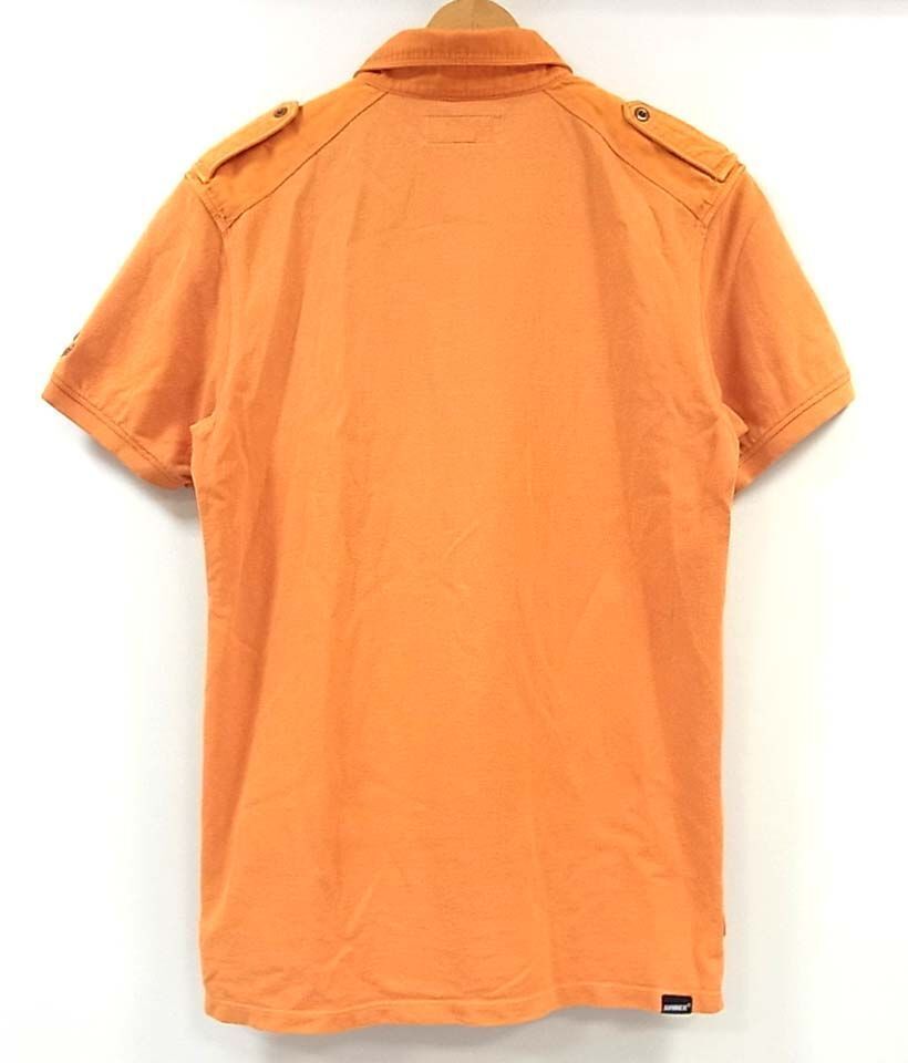 $ 美品 $ 希少?■ AVIREX アヴィレックス ■ 半袖 ポロシャツ ■ ミリタリー ■ ロゴ刺繍 ■ オレンジ系■ M ■ レトロ ヴィンテージ 古著
