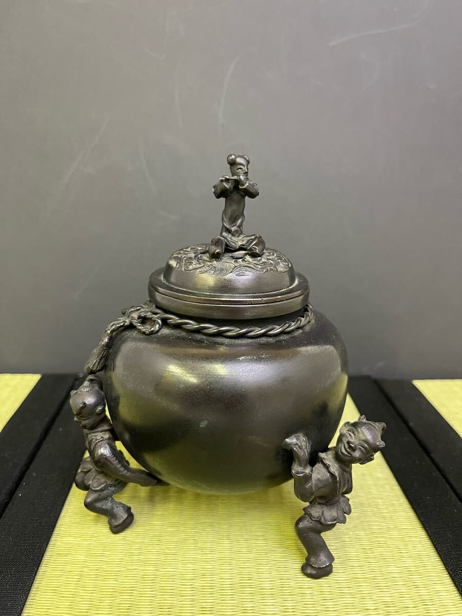 白峰 唐子 香炉 三つ足 高岡銅器 金属工芸 銅製 香道具 置物 白峰 唐子 香炉 三つ足 高岡銅器 金属工芸 銅製 香道具 置物