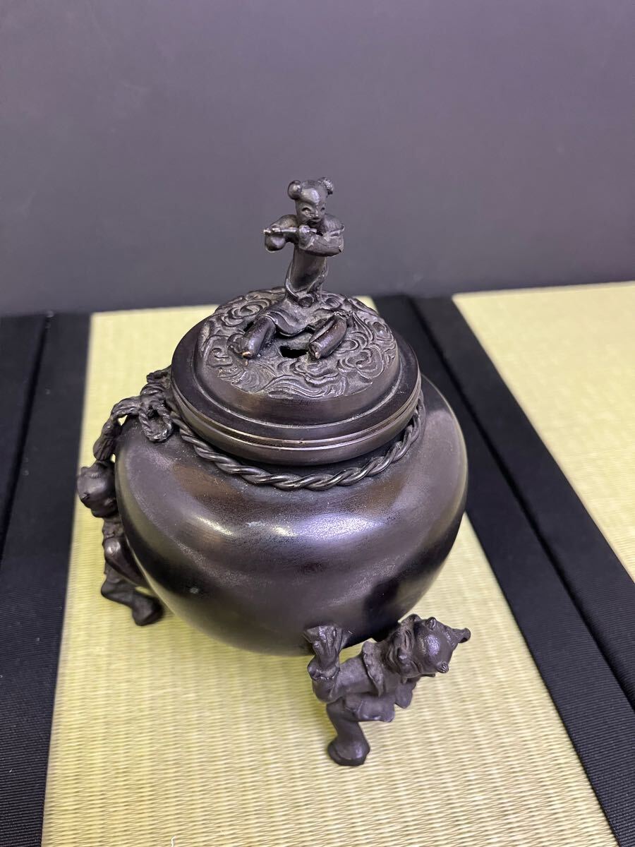 白峰 唐子 香炉 三つ足 高岡銅器 金属工芸 銅製 香道具 置物 白峰 唐子 香炉 三つ足 高岡銅器 金属工芸 銅製 香道具 置物