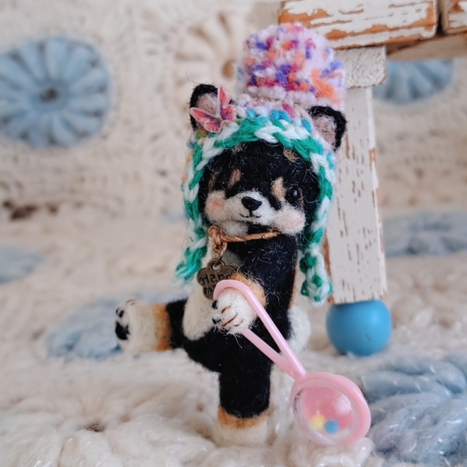 ハンドメイド*黒柴ちゃん&ポンポンニット帽&蝶々&おもちゃ ハンドメイド*黒柴ちゃん&ポンポンニット帽&蝶々&おもちゃ