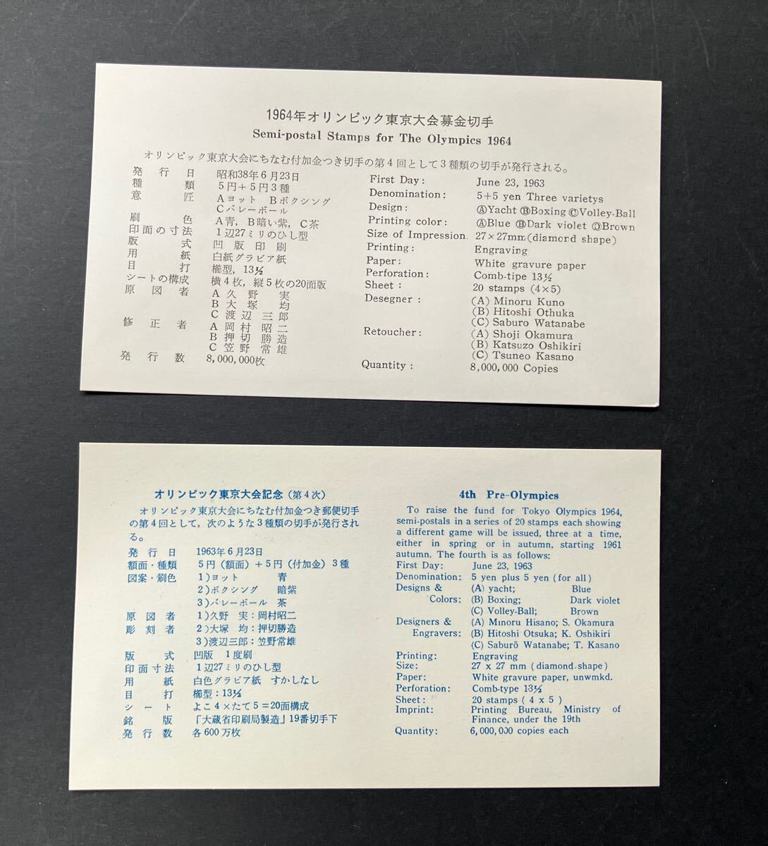 1964年オリンピック東京大会募金切手 第4次 初日カバー 4種 FDC