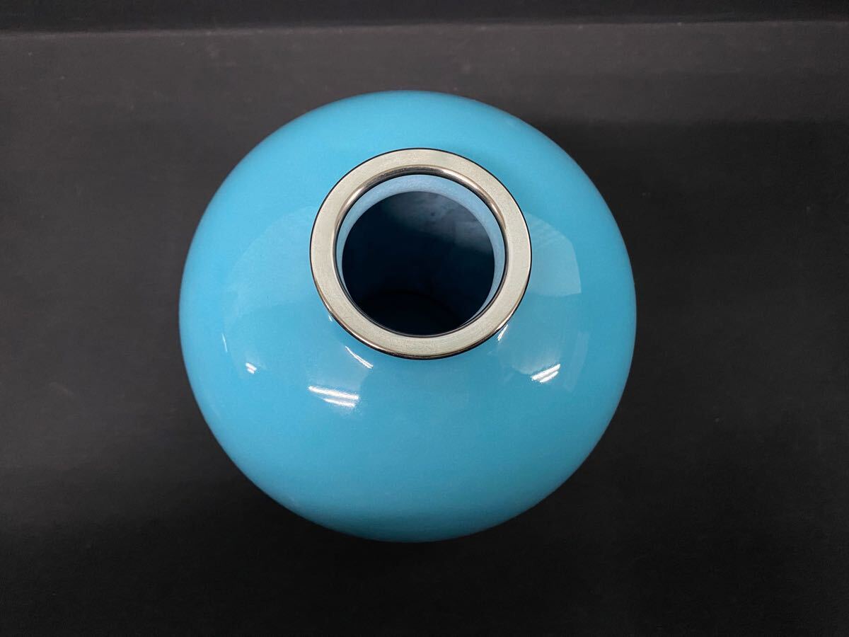 Y□ 安藤七宝店 七宝青磁玉釉牡丹唐草文花瓶 高さ25㎝ 木箱付き Y□ 安藤七宝店 七宝青磁玉釉牡丹唐草文花瓶 高さ25㎝ 木箱付き