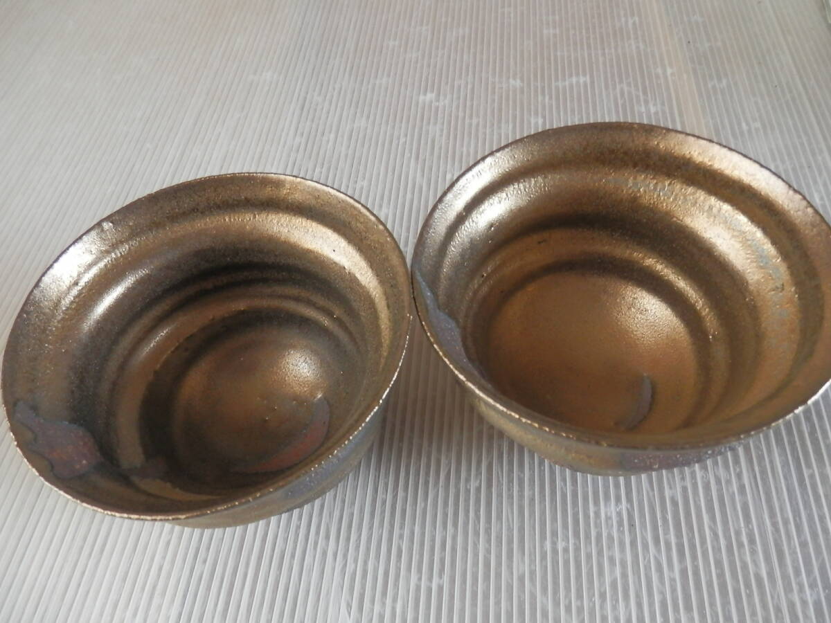 【新品未使用 】仁和寺ろくろ手挽き　仁秀 御室窯 フリーカップ 2客セット　手造り陶器　*0425