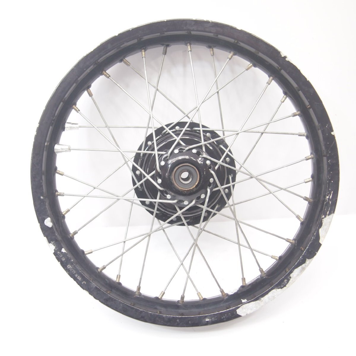 TW200純正フロントホイール 全體ちょいゆら感 多めのウェイトでイケるかも 2JN00刻印18X2.50J ドラムモデル