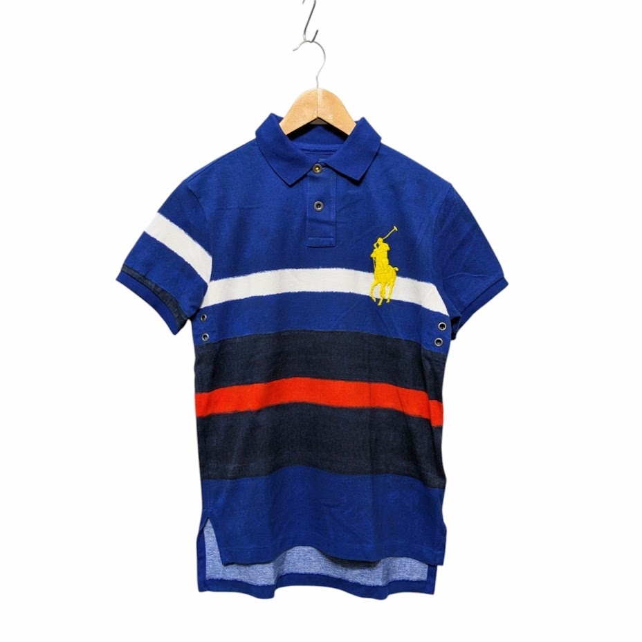 試著程度 Polo by RALPH LAUREN ポロバイラルフローレン 半袖 ポロシャツ Polo Shirt ビッグポニー ロゴ 刺繍 ボーダー R-35 サイズS