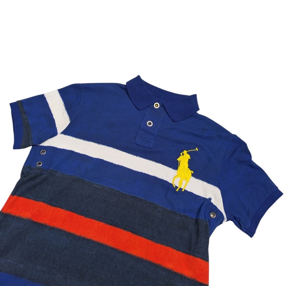 試著程度 Polo by RALPH LAUREN ポロバイラルフローレン 半袖 ポロシャツ Polo Shirt ビッグポニー ロゴ 刺繍 ボーダー R-35 サイズS