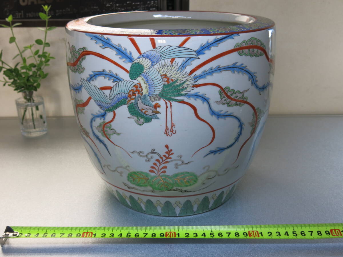 伊万里焼】 伊万里 色絵 火鉢 山水 鳳凰 明治〜大正期 手焙 睡蓮 伊万里焼】 伊万里 色絵 火鉢 山水 鳳凰 明治〜大正期 手焙 睡蓮