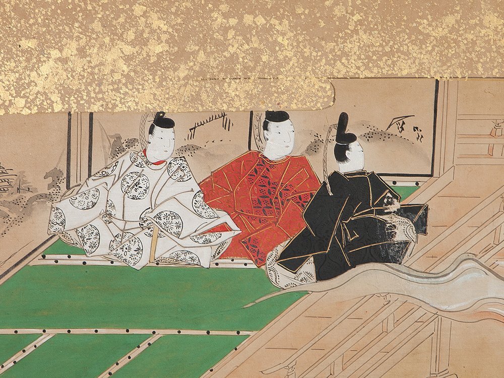 五】古画 大和絵 人物図 絹本 彩色 肉筆 二曲屏風(人物、菩薩 五】古画 大和絵 人物図 絹本 彩色 肉筆 二曲屏風(人物、菩薩