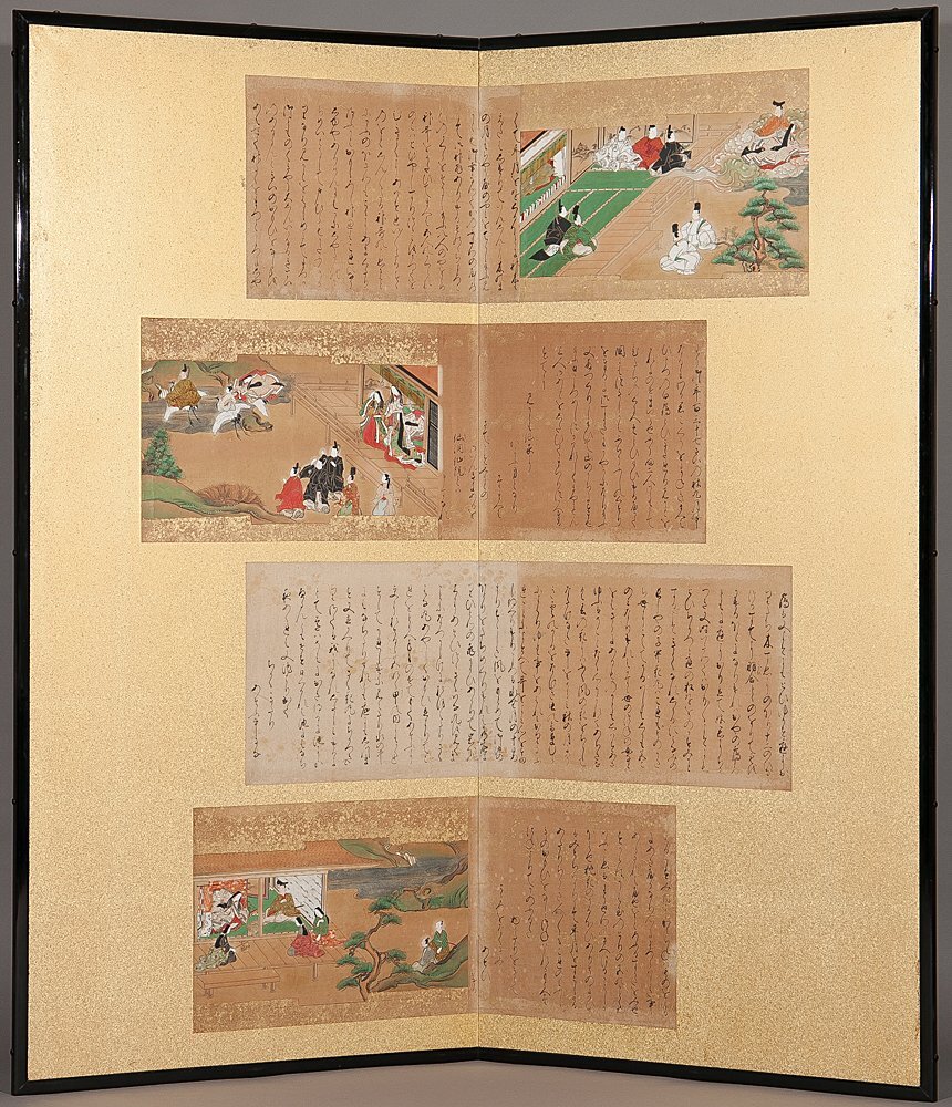 五】古画 大和絵 人物図 絹本 彩色 肉筆 二曲屏風(人物、菩薩 五】古画 大和絵 人物図 絹本 彩色 肉筆 二曲屏風(人物、菩薩