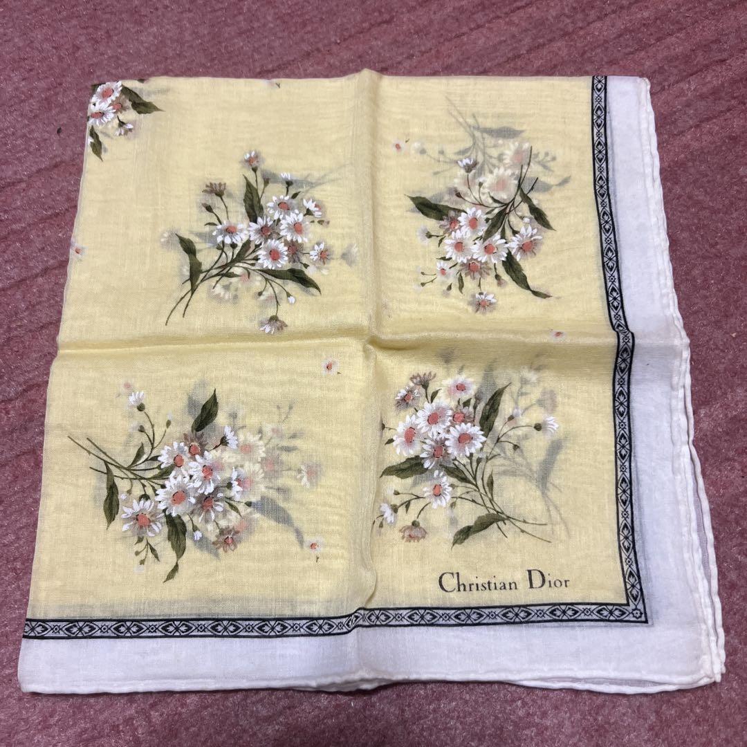 和青】 レディースハンカチ Christian Dior 花柄 ディオール