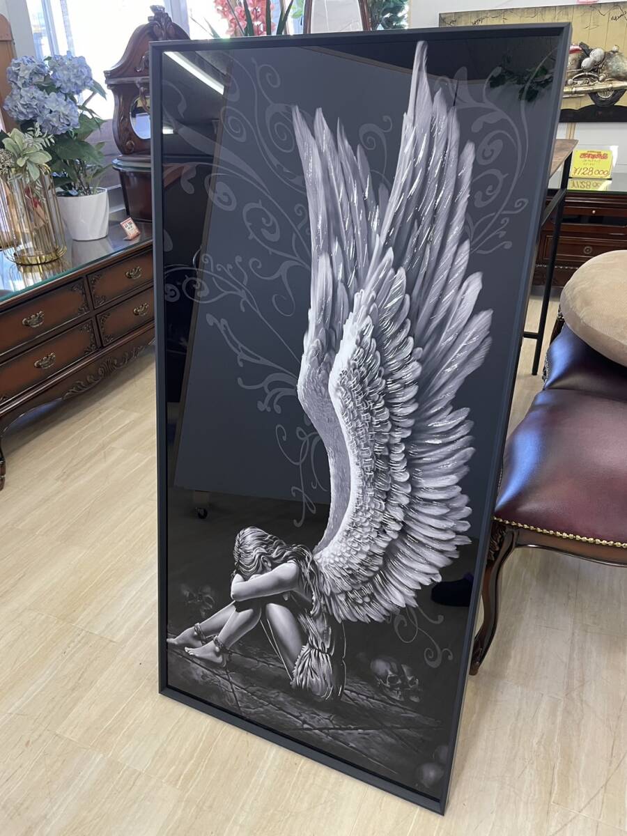 アートパネル 天使 エンジェル ダーク 巨大 アート 絵画 絵 ポスター 壁掛け ブラック Angel フレームアート 額縁 額絵 黒 モノクロ モダン_画像3